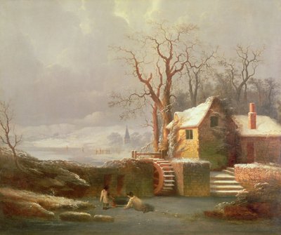 Snow Scene with Mill and Cottages by George Smith